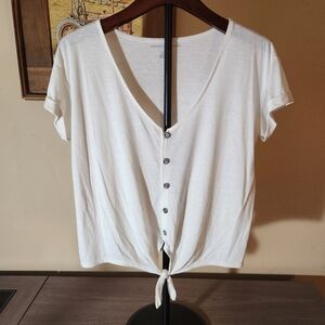 White Button-Down Tie-Front Top